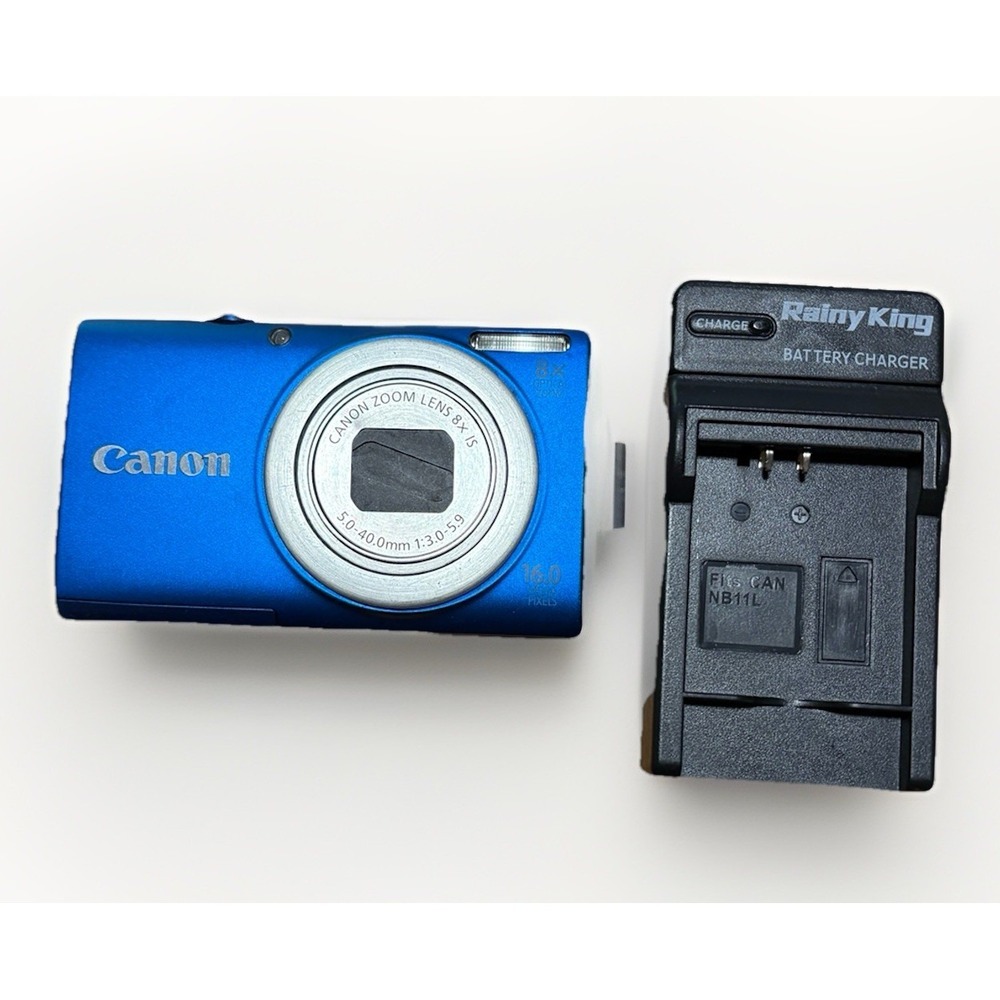 Canon PowerShot A4000 IS 16.0MP HD Blue Digital Camera- Battery- Charger Tested